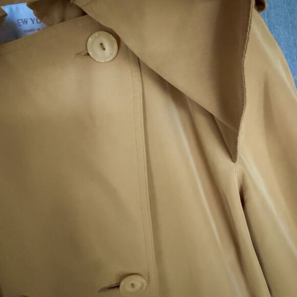 90s Vintage Jones New York Tan Rayon Lined Belted Maxi Trench Coat Size Large - Picture 4 of 17